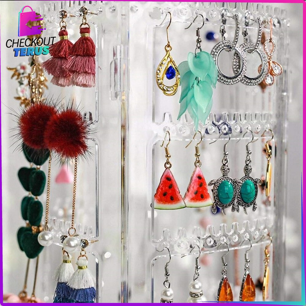 CT K20 Rak Anting Acrylic Putar 360 Derajat Rak Organizer Impor Tempat Perhiasan Kotak Penyimpanan Kalung