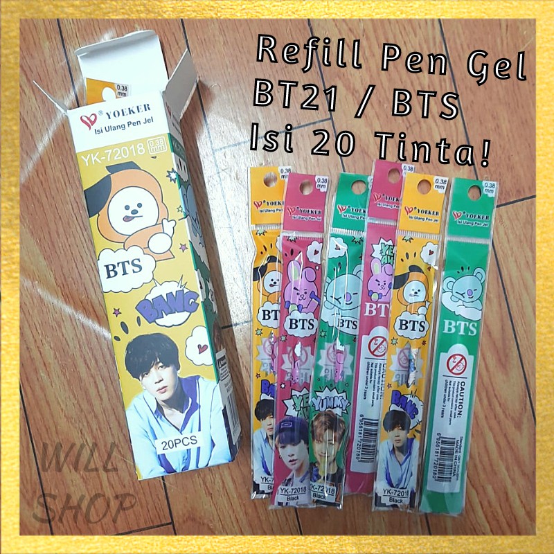 

1 SET 20 ISI TINTA PEN / REFILL TINTA PULPEN GEL WARNA HITAM LUCU KARAKTER BT21 B T S BANG TAN