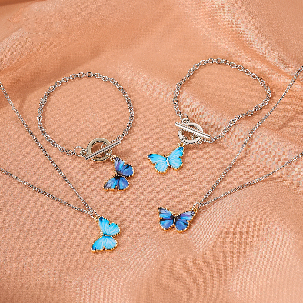 Set Kalung Rantai Choker Liontin Butterfly Gaya Retro Korea Untuk Wanita