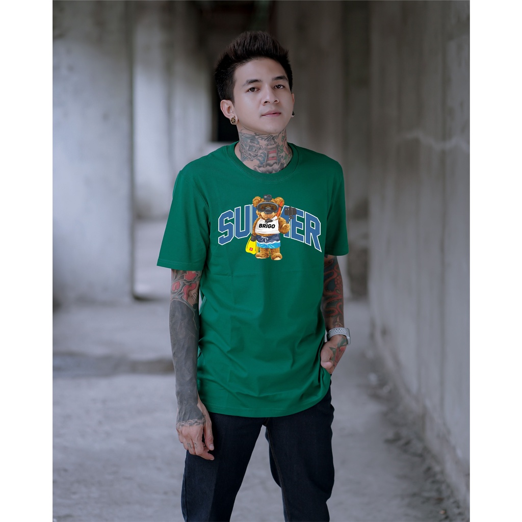 BRIGO Kaos Lengan Pendek SUMMER Bear II Kaos Distro BRIGO Beruang SUMMER II Kaos Katun Combed M-XL ( Pria &amp; Wanita )