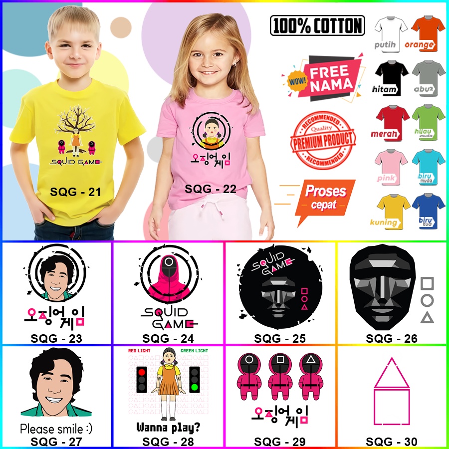 Baju Kaos ANAK DAN DEWASA SQUID GAME COUPLE (FREE NAMA)