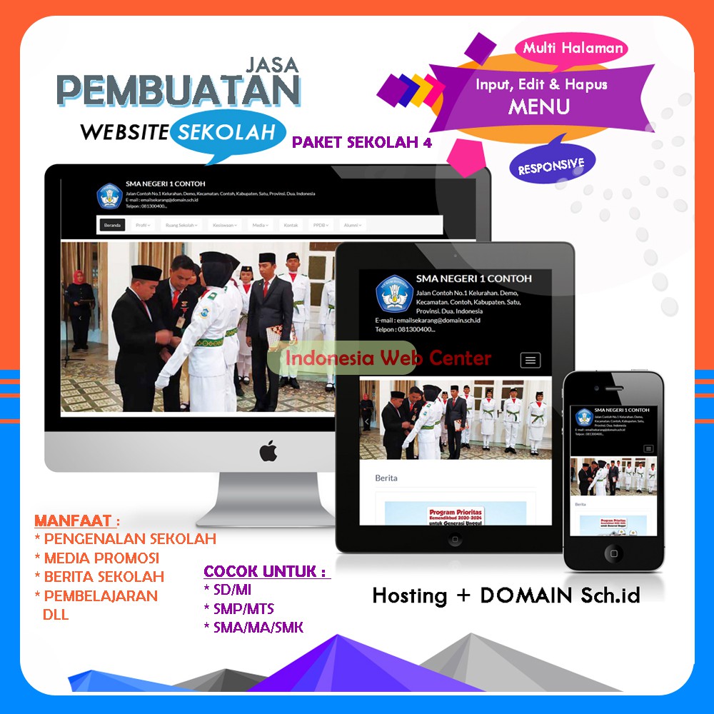 Jasa Pembuatan Website Sekolah Modern dan Responsive Free Domain SCH ID (Paket Sekolah 4)
