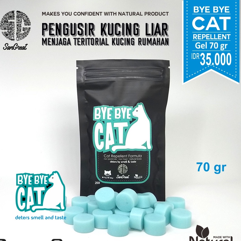 Alat pengusir kucing anti kucing organik dan semprotan penangkal kucing  kampung alami terbaik gel 70 gr dan spray 100 ml indoor dan outdoor bye bye cat kucing liar dan peliharaan untuk mencegah kucing bandel berak pup pipis sembarangan