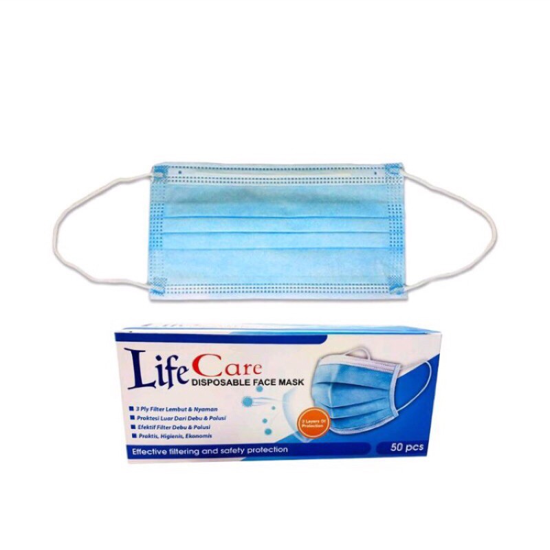 Masker Medis Life Care 3 PLY isi 50 pcs Mask Earloop 3ply Lifecare 50pcs 1 Box
