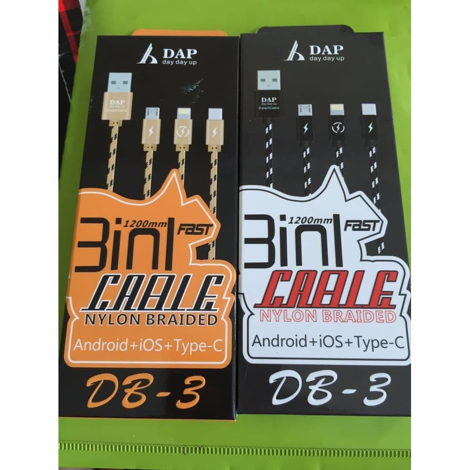 Kabel DAP DB-3 3 in 1 Kabel Charger 3in1 DAP DB3 Micro TypeC iphone Kabel 3in1 Cable Charger Travel