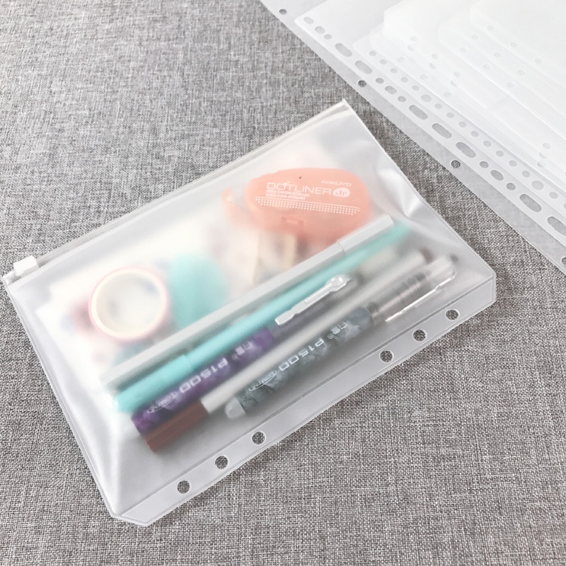 A5/A6 Transparent Matte PVC Binder Zipper Bag Album Sleeves Waterproof Bag 6 Holes Notebook Planner Accessories Stationery