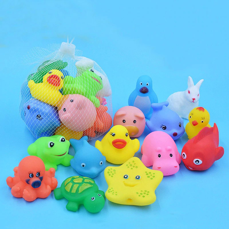 (Gratis Ongkir) 13 Pcs Mixed Animals Swimming Water Toys Colorful Soft Floating Rubber Duck