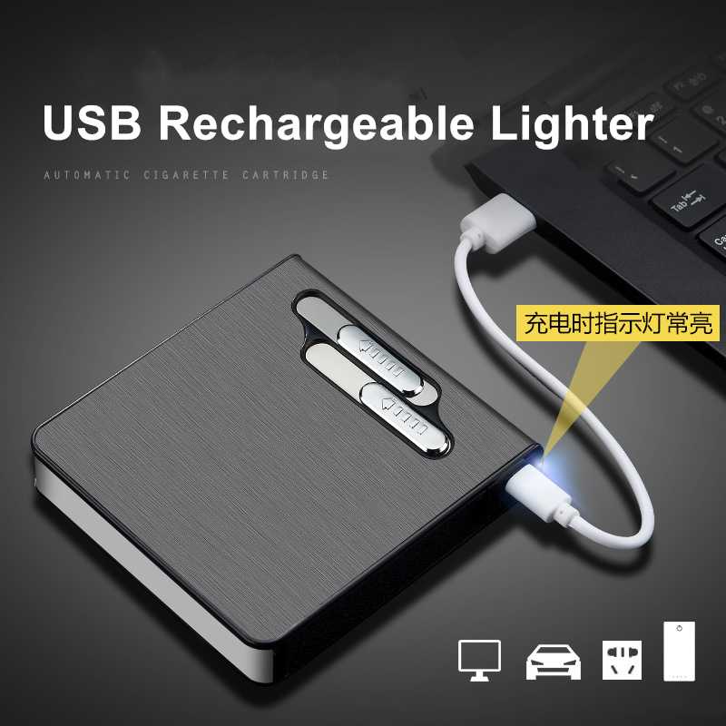 GIJ - Kotak Rokok 20 Slot dengan Korek Elektrik Rechargeable