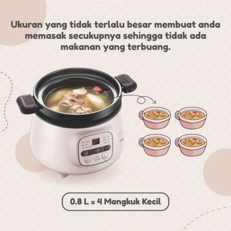 Emily Slowcooker Baby 0.8L Slow Cooker Bayi Timer Digital Claypot