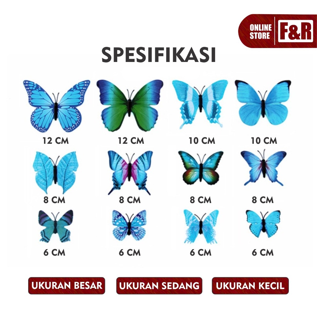 Stiker dan Magnet Tempelan Kulkas Dekorasi Dinding Tembok Motif Kupu Kupu 3D Wall Sticker Butterfly