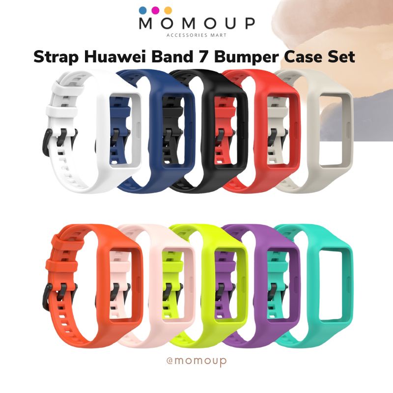 Strap Huawei Band 7 Bumper Case Set Silikon Tali Jam Huawei Band 7 6 Honor Band 6 with Case Set Bumper