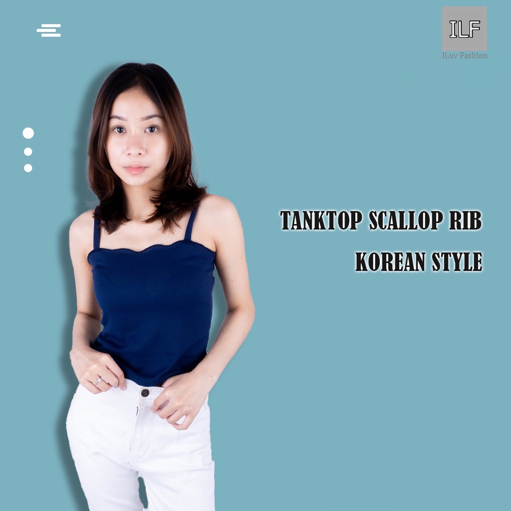 IL - Tanktop Scallop RIB / Tanktop wanita korean style / Atasan wanita crop tali spagetti knit