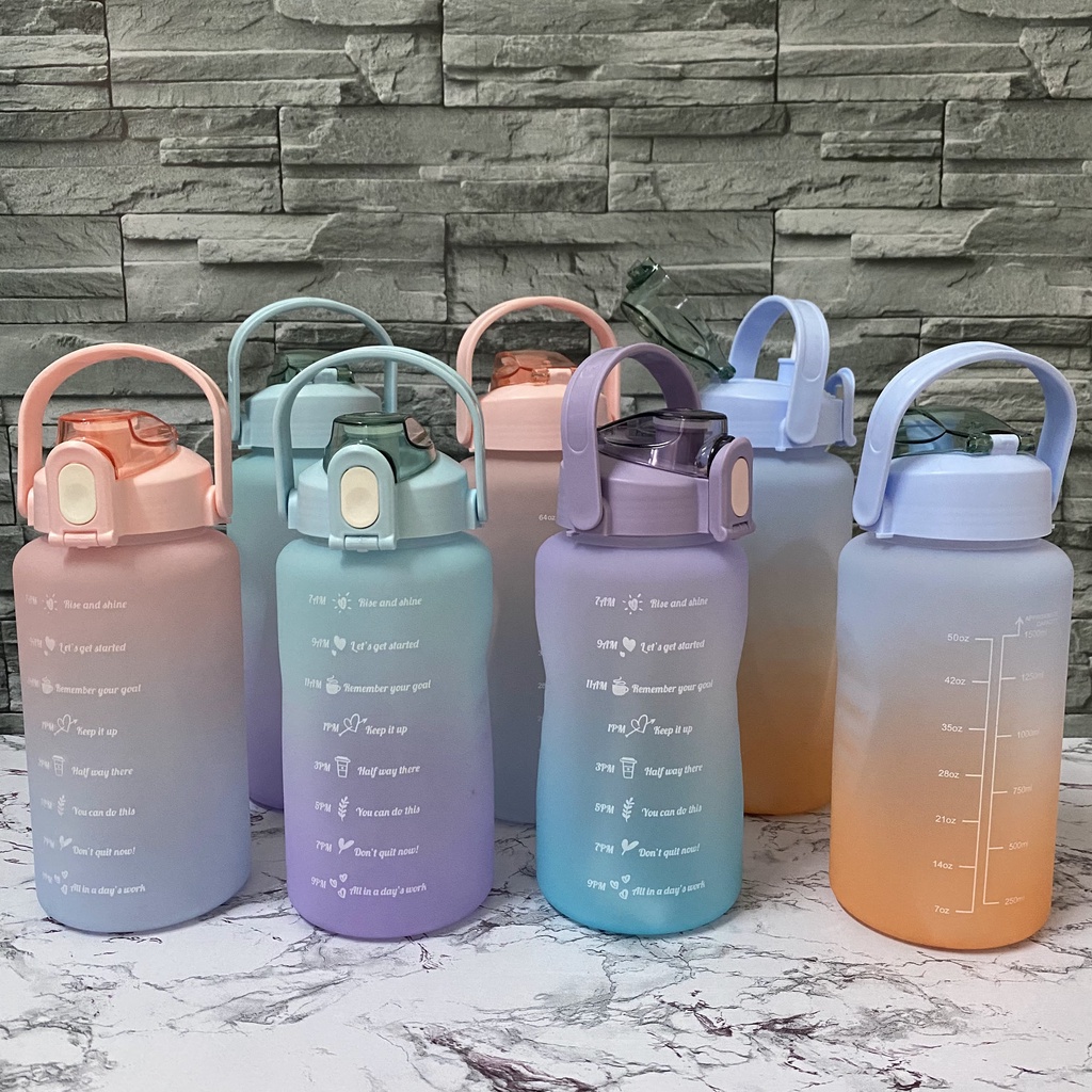 Botol Minum Botol Air Minum Motivasi Aurel viral  2 Liter 1.5 Liter Gradasi Gradient Rainbow