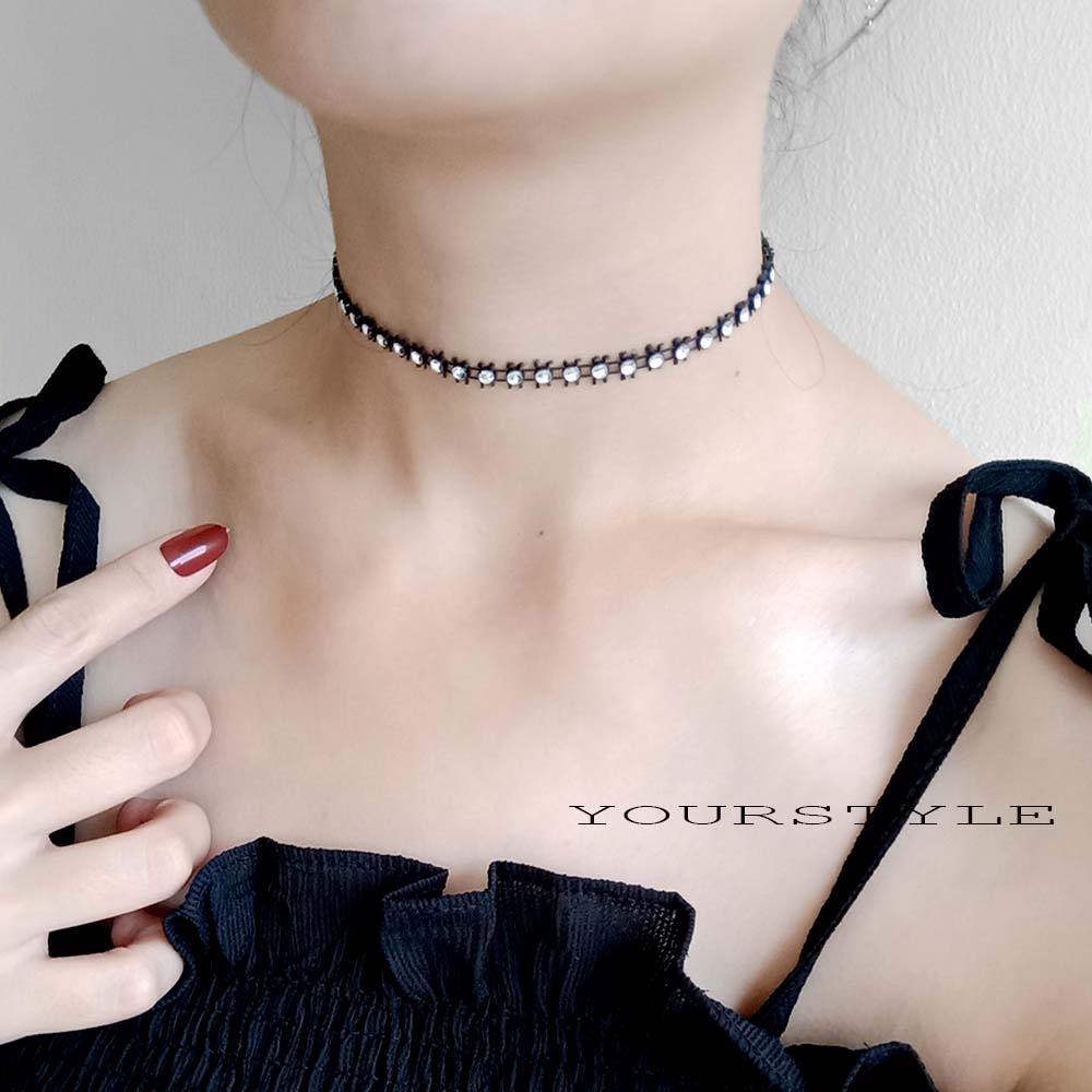 white diamond choker 1-7 row | choker diamond | kalung choker wanjishop