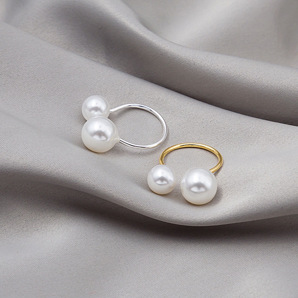 Cincin Model Terbuka Bentuk U Hias Mutiara Imitasi Warna Gold / Silver Adjustable Untuk Wanita