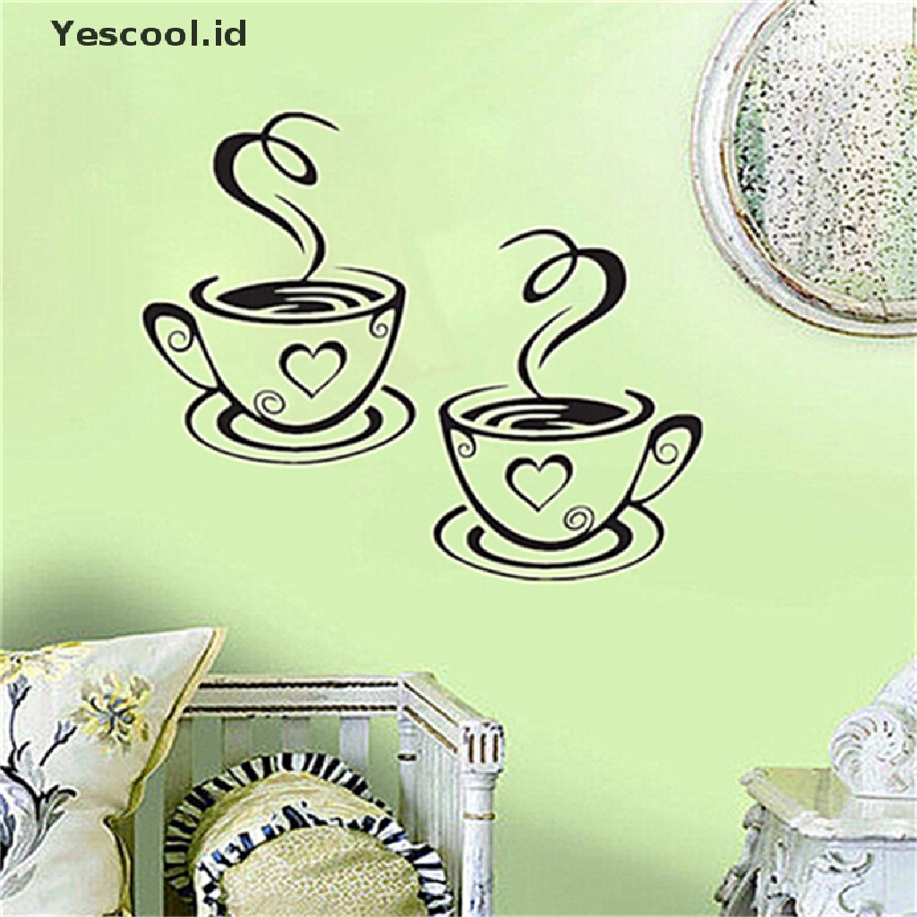 【Yescool】 Coffee Cups Cafe Tea Wall Stickers Art Vinyl Decal Kitchen Restaurant Pub Decor .