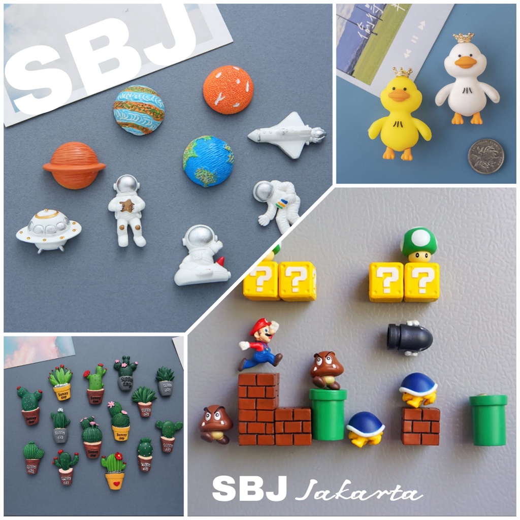 PAKET PER SET Magnet kulkas / Souvenir magnet Mario bros Astronot Bear Duck Sanrio Sun gokong Kaktus Demon slayer