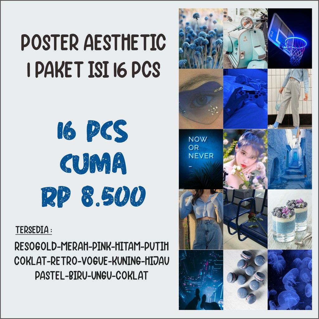 16PCS POSTER AESTHETIC PUTIH HITAM UNGU PASTEL RETRO MURAH