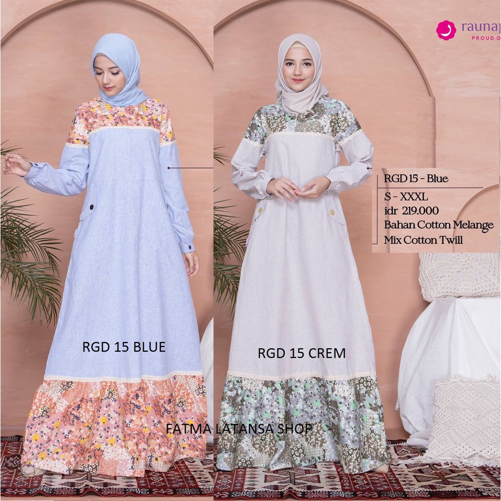 Gamis katun rauna rgd 15 / dress wanita / baju muslim / baju wanita / terbaru limeted edision / gami
