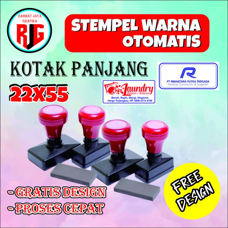 

Stempel Flash Otomatis Warna Custom/Nama/Logo Kotak panjang 22x55