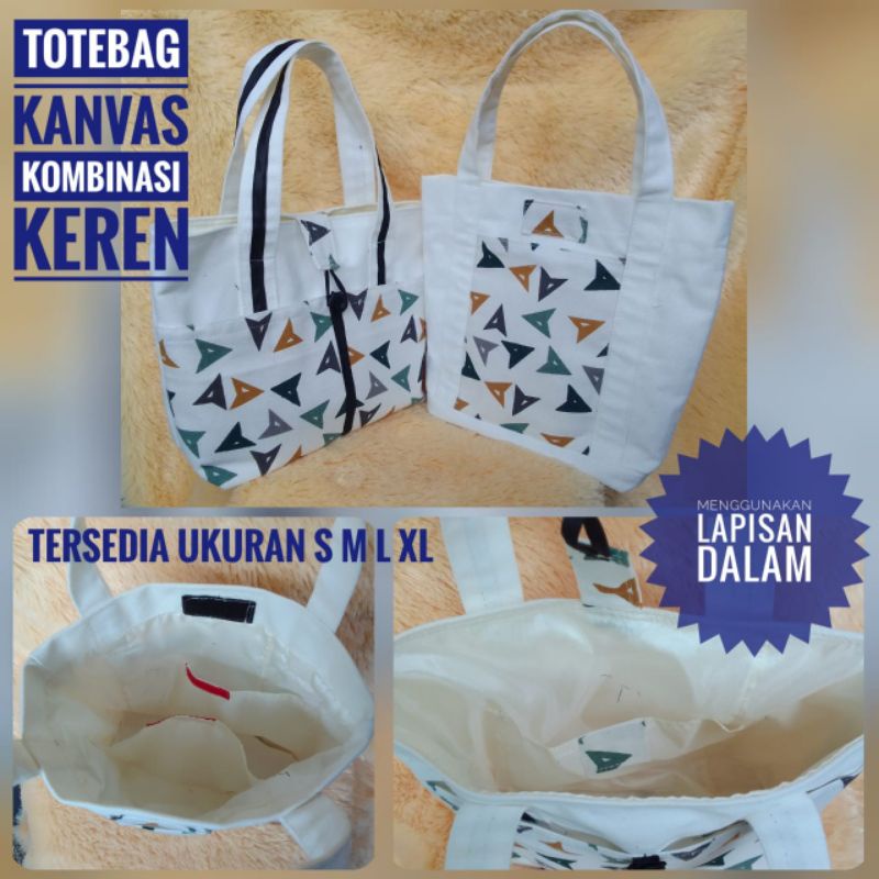 Totebag Kombinasi Kain Blacu Premium dan Kain Perca