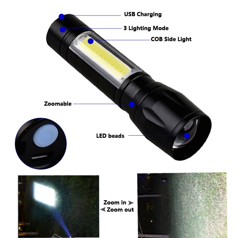 Senter LED SWAT Mini Super Terang Zoom USB RECHARGEABLE COB TaffLED ALBINALY ORIGINAL Senter Camping Hiking Mancing Outdoor Waterproof Anti Air