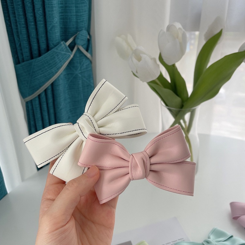 JEPIT PITA RAMBUT MODEL RIBBON BOW KULIT LEATHER CUTE MINI SOFT PASTEL COLOR WARNA SOLID LEMBUT JEPITAN HAIR SNAP PRETTY CLIP HAIRCLIP