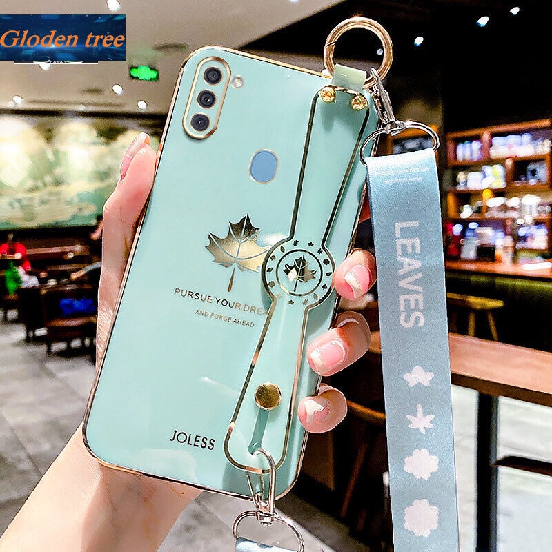 Case Motif Daun Maple Dengan lanyard Untuk Samsung Galaxy A11 M11