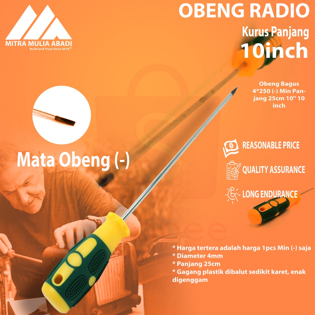 Obeng Minus-Obeng Magnet-Obeng Panjang 10 Inch - Minus