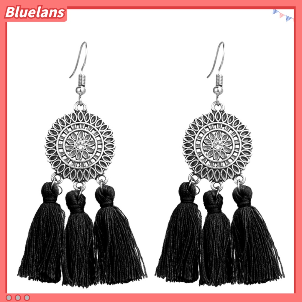 Bluelans Earrings Bohemian Charming Look Alloy Sunflower Tassel Dangle Jewelry Earrings