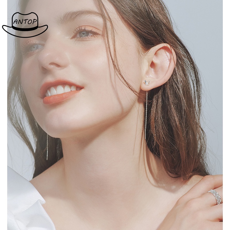 1 Pasang Anting Stud Rantai Rumbai Panjang Desain Kupu-Kupu Gaya Minimalis Untuk Hadiah Natal ANTOP