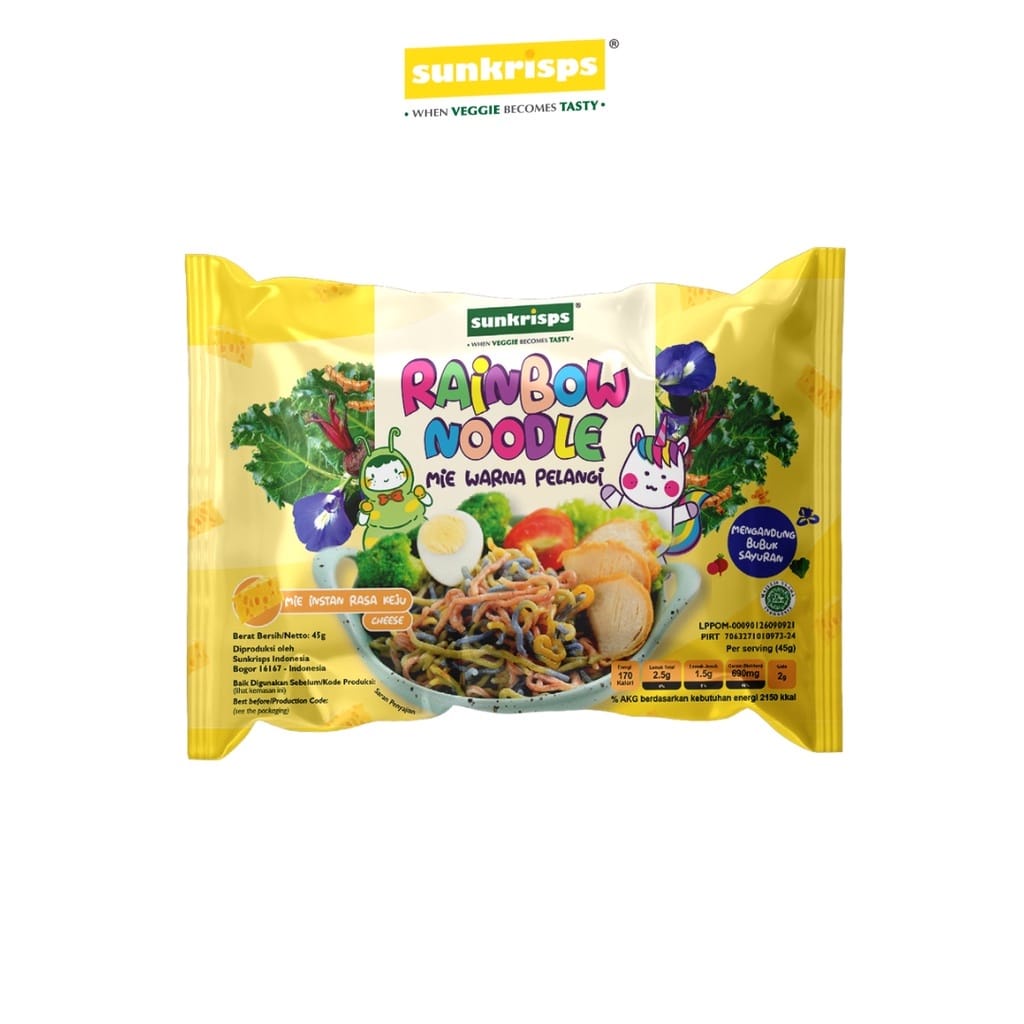 Sunkrisps Rainbow Noodle Keju 45g - Mie Instan Sehat Untuk Anak