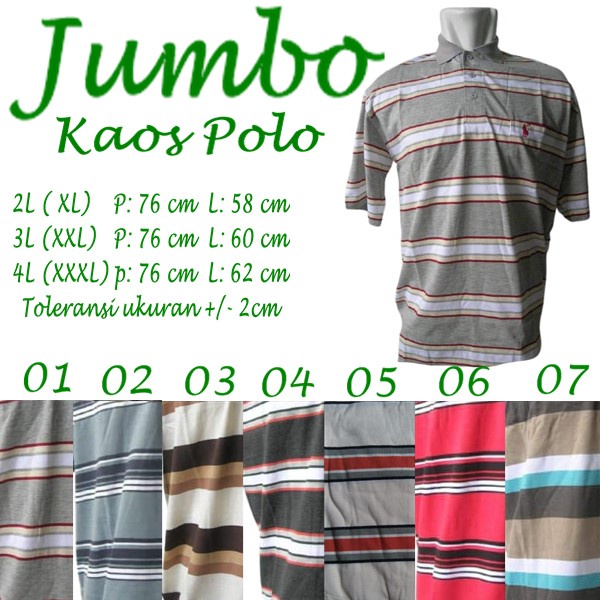 kaos kerah jumbo 3L dan 4L belang belang bahan katun adem dan nyaman