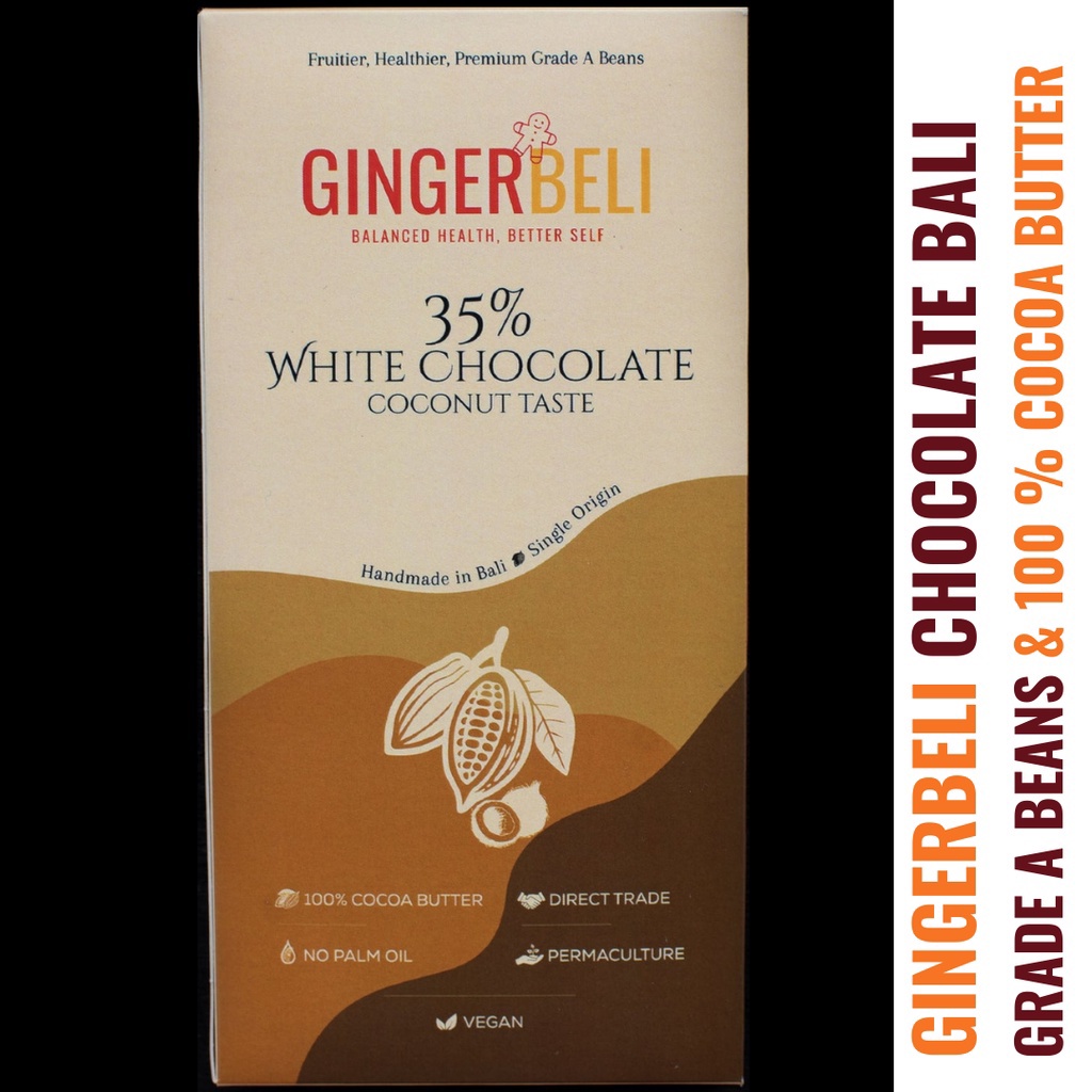 

GINGERBELI Chocolate Bali - 35 % White Coconut Organic Vegan Chocolate 80 gr - Vegan Chocolates - Coklat Sehat - Coklat Putih - Coklat Vegan - Chocolate Bar