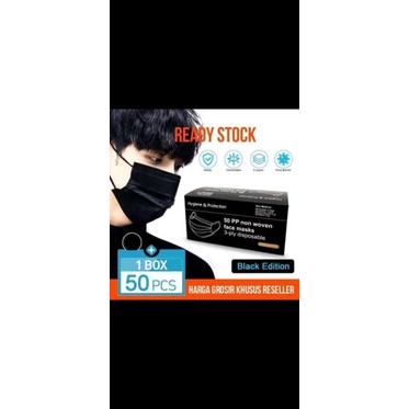 masker medis 3 lps,putih dan hitam 50pcs