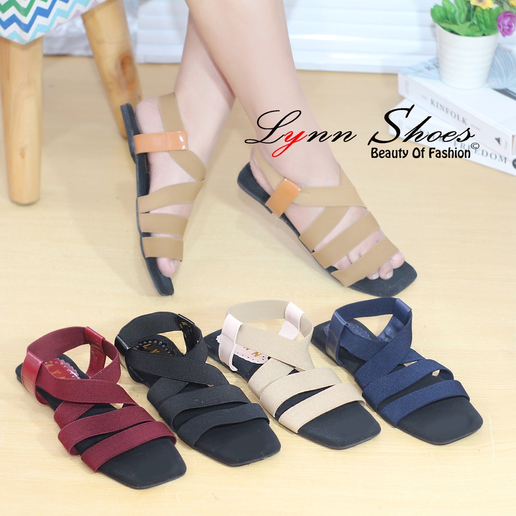 Lynn Sendal Tali Eksklusif Wanita Flat SD38U - Biru / Coklat / Cream / Hitam / Merah