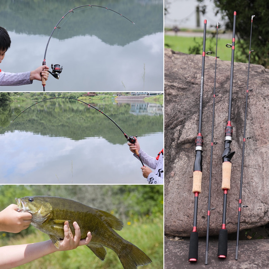 Serat Karbon Spinning Casting Spinning Rod M Power Light 2 Bagian 1.65 m Eva Menangani Baitcasting Fishing Rod 6-12LB untuk Air Asin Sungai Air Tawar Danau Memancing Ikan Mas