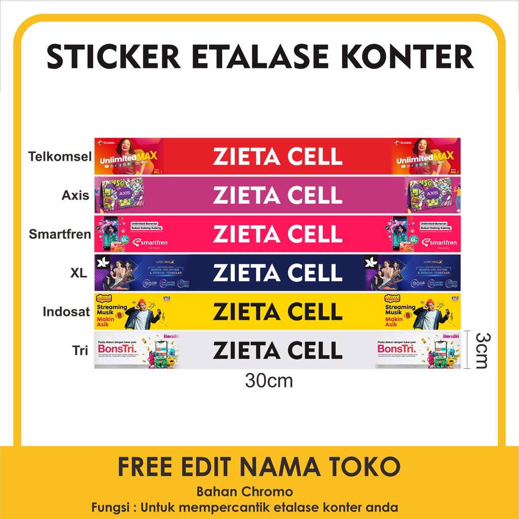 

Isi 15pcs Sticker Etalase Konter Custom Bahan Chromo 3x30cm