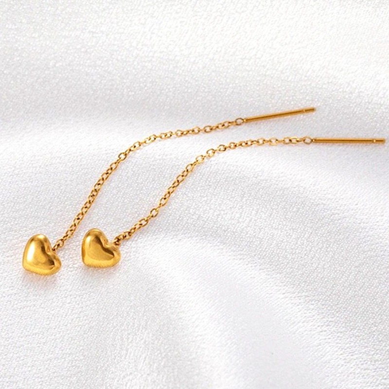 Anting Titanium Wanita Anti Karat Hati Lapis Emas 18K Aksesoris Perhiasan-Heart