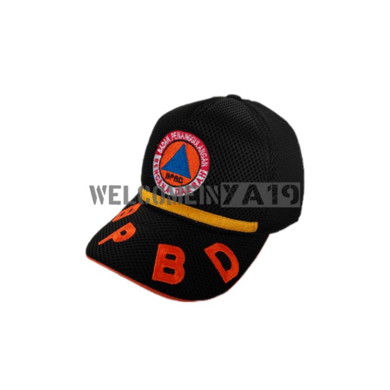 Topi Jaring BPBD / Hitam List Tulisan Besar / Topi Logo Badan Penanggulangan Bencana Daerah