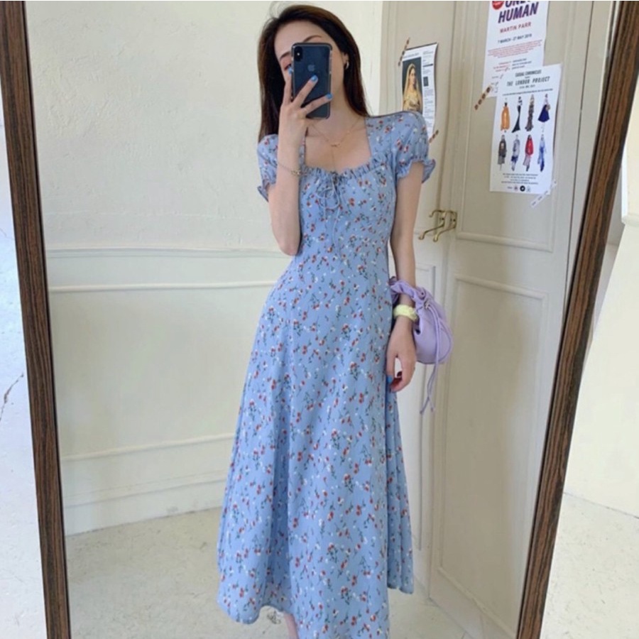 CASUAL MIDI CHIFFON UNECK DRESS BEACH WEAR KOREAN STYLE NEW COLLECTION