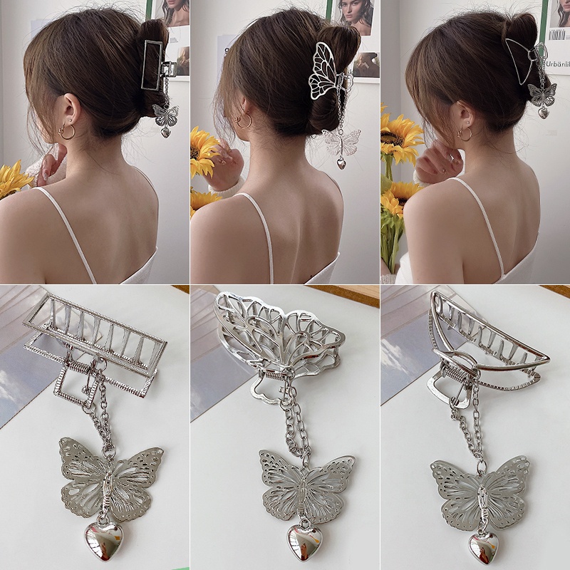 Butterfly Jepit Rambut Bentuk Kupu-Kupu Dan Hati Bahan Logam Untuk Wanita