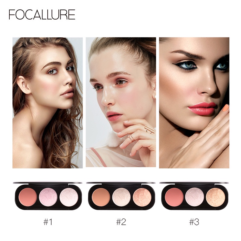 FOCALLURE Highlighter dan Palet Kontur dan Trio Blush FA26