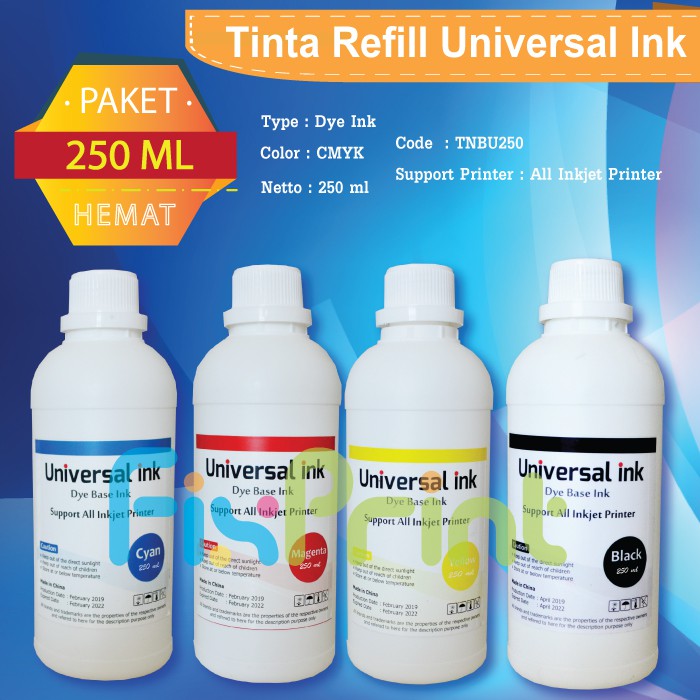 Paket Tinta Printer 250ml CMYK Refill Cartridge Canon 810 811 745 746 HP 802 678 680 Epson Brother