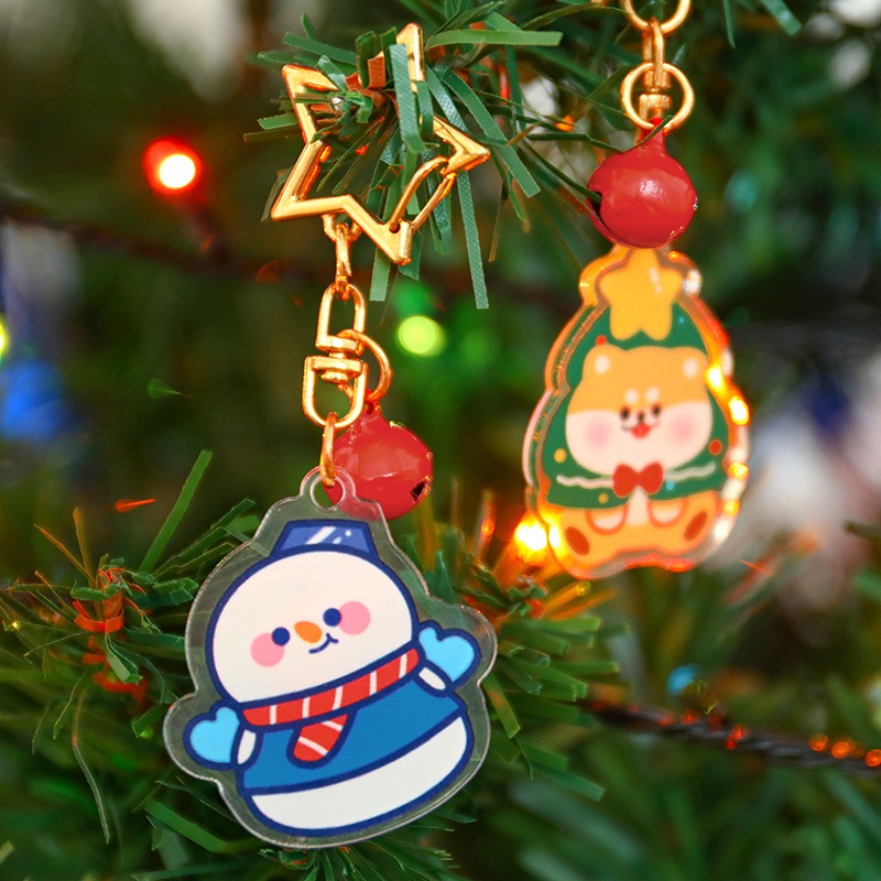 Gantungan Kunci Desain Kartun Snowman Kelinci Bebek Bell Bahan Akrilik Untuk Dekorasi Tas Natal