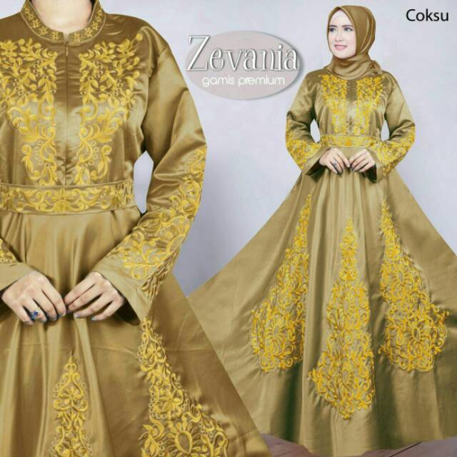 Gamis syari bahan satin bordir / gamis pesta modern/ gamis wanita muslimah modern