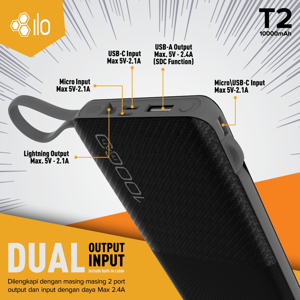 Hippo ILO Powerbank T2 10000mAh 2.4A Fast Charging Quick Charge Power Bank 10000 mAh Original Ori