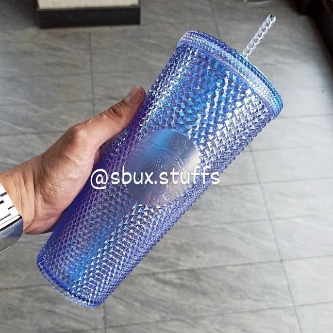 Starbucks Tumbler Trenta Cold Cup Summer Pink Gold Navy Oil Studded - TranslucentBlue
