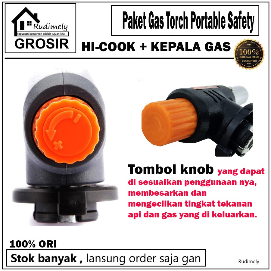 Paket Gas Torch Portable Safety/Pematik Gas Kompor/Api Blow Torch/Flame Gun+ Gas Hi Cook 230 gr