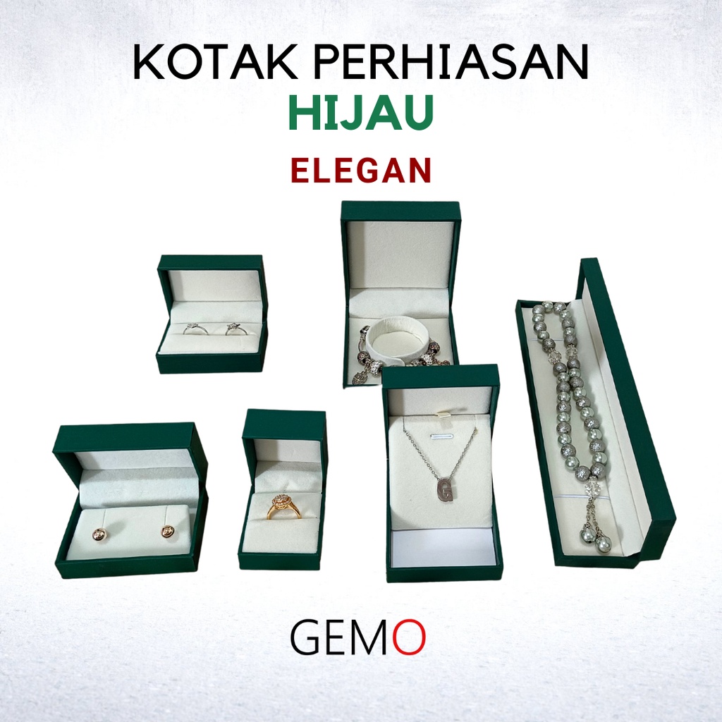 Kotak Perhiasan Elegan Hijau Set , Box Cincin, Kalung, Gelang, Anting, Liontin, Tempat Jewelry Murah, Unik, Lucu untuk Tempat Wadah Seserahan / Akad Pernikahan / Hantaran Tunangan Harga Paling Cocok untuk Aksesoris Emas Berlian/ Perak Permata